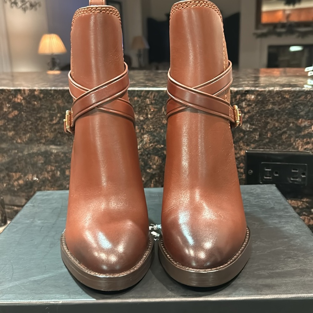 ✨NEW✨COACH Jackson Saddle Burnished Brown Leather Booties